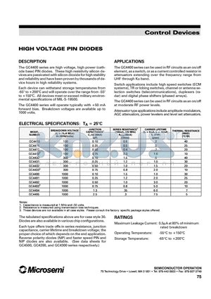 GC4411 datasheet - HIGH VOLTAGE PIN DIODES