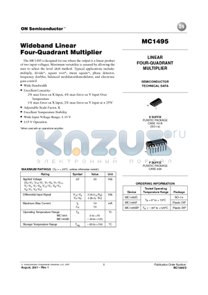 MC1495D datasheet - LINEAR FOUR-QUADRANT MULTIPLIER