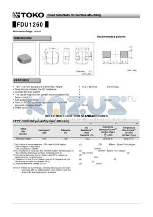 FDU1260 datasheet - Fixed Inductors for Surface Mounting