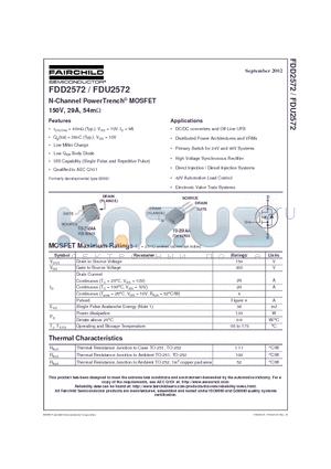 FDU2572 datasheet - N-Channel PowerTrench MOSFET 150V, 29A, 54m