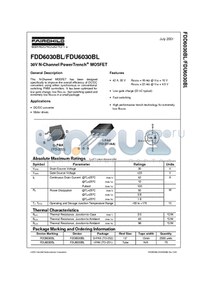 FDU6030BL datasheet - 30V N-Channel PowerTrench MOSFET