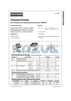 FDU6296 datasheet - 30V N-Channel Fast Switching PowerTrench MOSFET