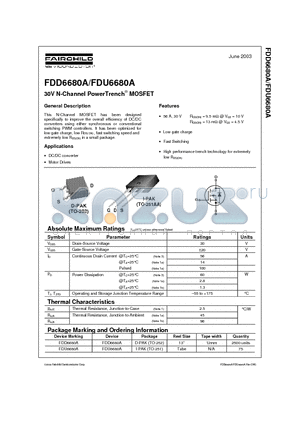 FDU6680A datasheet - 30V N-Channel PowerTrench MOSFET