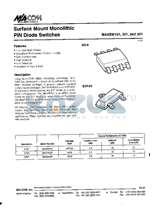MA4SW301 datasheet - Surface Mount Monolithic PIN Diode Switches