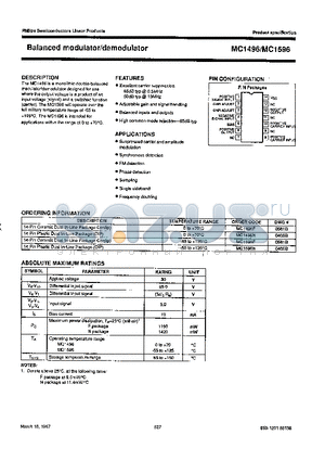 MC1496N datasheet - Balanced mudulator/demodulator