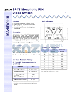 MA4SW410 datasheet - SP4T Monolithic PIN Diode Switch