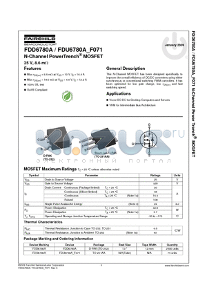 FDU6780A_F071 datasheet - N-Channel PowerTrench^ MOSFET 25 V, 8.6 mY