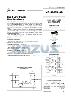 MC14C89 datasheet - QUAD LOW POWER LINE RECEIVERS