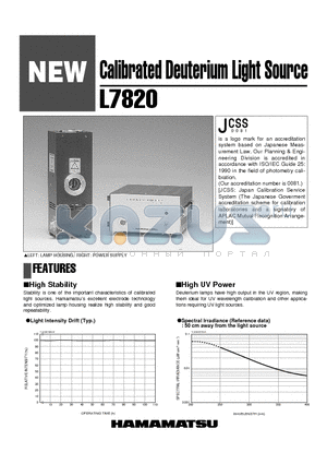 L7820 datasheet - Calibrated Deuterium Light Source