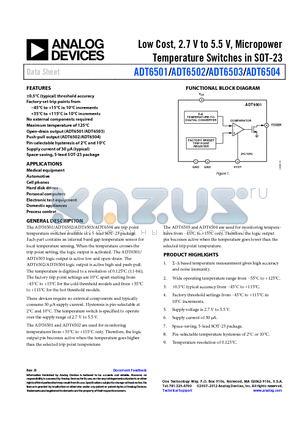 ADT6504SRJZN015RL7 datasheet - Low Cost, 2.7 V to 5.5 V, Micropower Temperature Switches in SOT-23