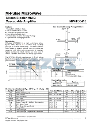 MA4TD0410 datasheet - Silicon Bipolar MMIC Cascadable Amplifier