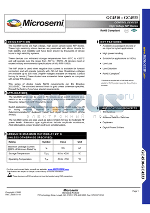 GC4511 datasheet - CONTROL DEVICES High Voltage NIP Diodes TM