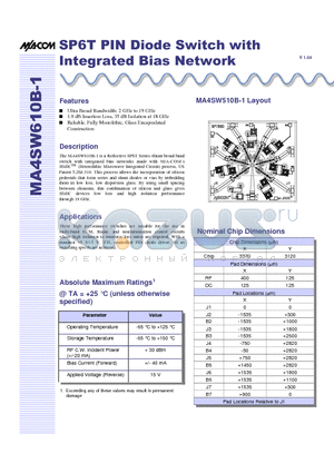 MA4SW610B-1 datasheet - SP6T PIN Diode Switch with Integrated Bias Network