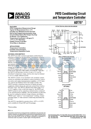 ADT70 datasheet - PRTD Conditioning Circuit and Temperature Controller