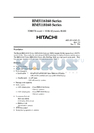 HM5116160LJ-7 datasheet - 1048576-word x 16-bit Dynamic RAM