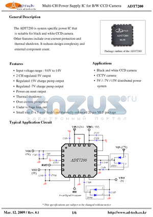 ADT7200 datasheet - Multi-CH Power Supply IC for B/W CCD Camera