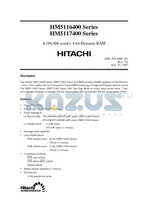 HM5116400LS-5 datasheet - 4,194,304 - WORD X 4-BIT DYNAMIC RAM