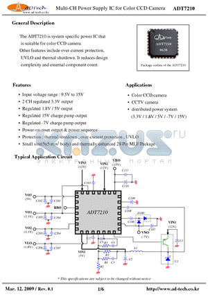 ADT7210 datasheet - Multi-CH Power Supply IC for Color CCD Camera