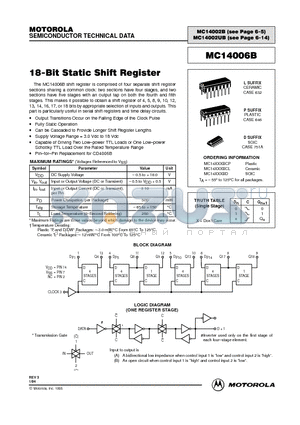 MC14XXXBCP datasheet - 18-BIT STATIC SHIFT REGISTER
