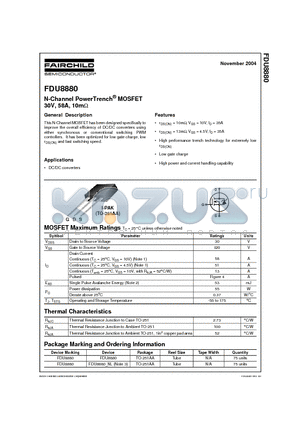 FDU8880 datasheet - N-Channel PowerTrench MOSFET 30V, 58A, 10m