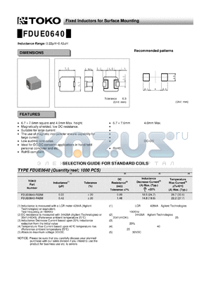 FDUE0640 datasheet - Fixed Inductors for Surface Mounting