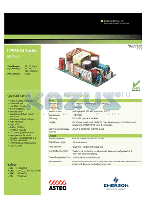 LPS50-M datasheet - Medical Safety Approvals