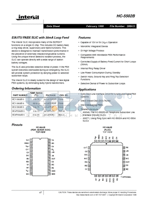 HC1-5502B-5 datasheet - EIA/ITU PABX SLIC with 30mA Loop Feed