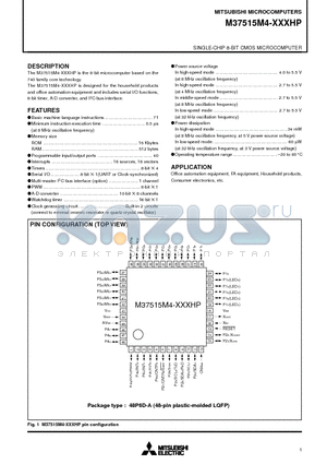 M37515M4-XXXHP datasheet - SINGLE-CHIP 8-BIT CMOS MICROCOMPUTER