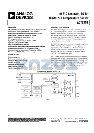ADT7310 datasheet - a0.5`C Accurate, 16-Bit Digital SPI Temperature Sensor