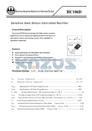 HC106D datasheet - Sensitive Gate Silicon Controlled Rectifier