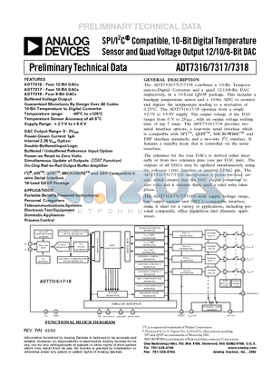 ADT7317 datasheet - SPI/I2C Compatible, 10-Bit Digital Temperature Sensor and Quad Voltage Output 12/10/8-Bit DAC