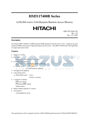 HM5117400B datasheet - 4194304-WORD X 4-BIT DYNAMIC RANDOM ACCESS MEMORY