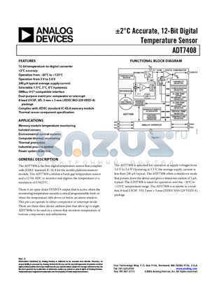 ADT7408 datasheet - -2 C Accurate, 12-Bit Digital Temperature Sensor