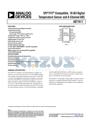 ADT7411ARQ-REEL7 datasheet - SPI/I2C Compatible, 10-Bit Digital Temperature Sensor and 8-Channel ADC