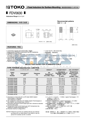 FDV0630-2R7M datasheet - Fixed Inductors for Surface Mounting