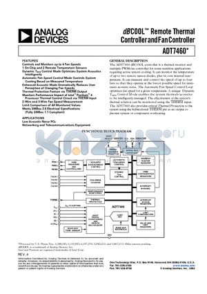 ADT7460ARQ datasheet - dB COOL Remote Thermal Controller and Fan Controller