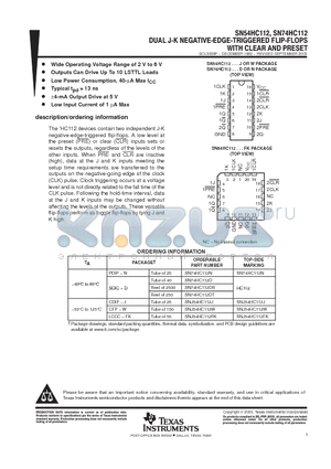 HC112 datasheet - DUAL J-NEGATIVE-EDGE-TRIGGERED FLIP-FLOPS WITH CLEAR AND PRESET