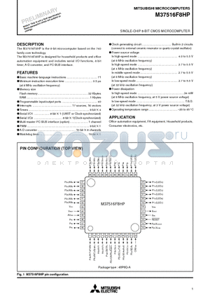 M37516F8HP datasheet - SINGLE-CHIP 8-BIT CMOS MICROCOMPUTER