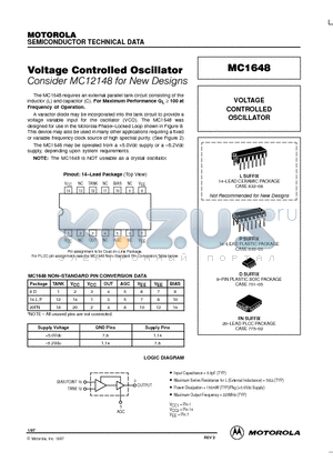 MC1648 datasheet - Voltage Controlled Oscillator