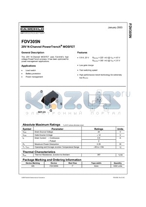 FDV305N datasheet - 20V N-Channel PowerTrench MOSFET