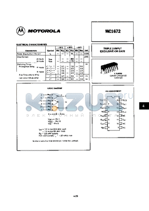 MC1672 datasheet - TRIPLE 2-INPUT EXCLUSIVE-OR GATE