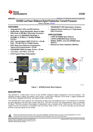GC5328IZER datasheet - GC5328 Low-Power Wideband Digital Predistortion Transmit Processor