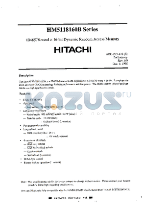 HM5118160BJ-7 datasheet - 1048576-word x 16-bit Dynamic Random Access Memory