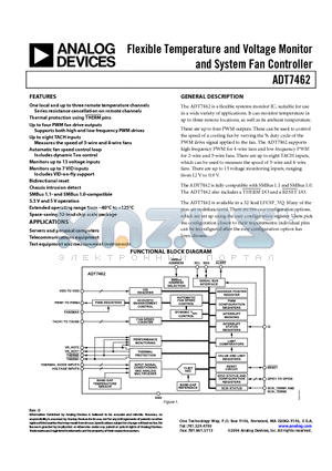 ADT7462ACPZ-500RL7 datasheet - Flexible Temperature and Voltage Monitor and System Fan Controller