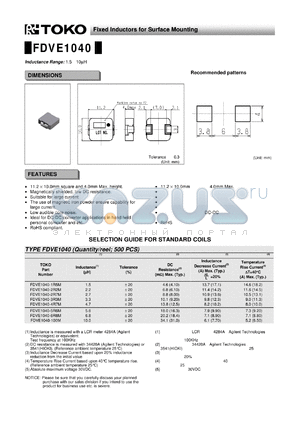 FDVE1040 datasheet - Fixed Inductors for Surface Mounting