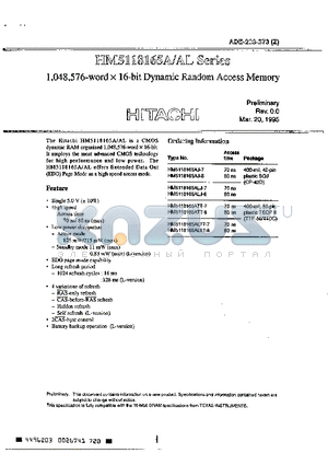 HM5118165AJ-7 datasheet - 1048576-word x 16-bit Dynamic Random Access Memory