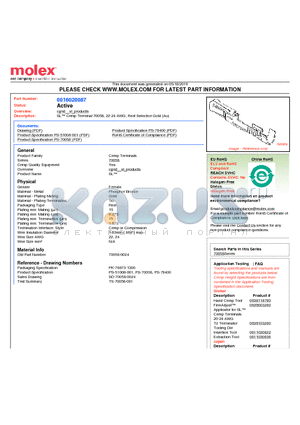 70058-0024 datasheet - SL Crimp Terminal 70058, 22-24 AWG, Reel Selective Gold (Au)