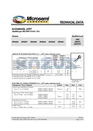 JAN2N4857 datasheet - N-CHANNEL J-FET