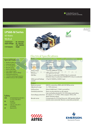 LPS60-M datasheet - Medical safety approvals