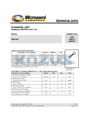 JAN2N4416A datasheet - N-CHANNEL J-FET